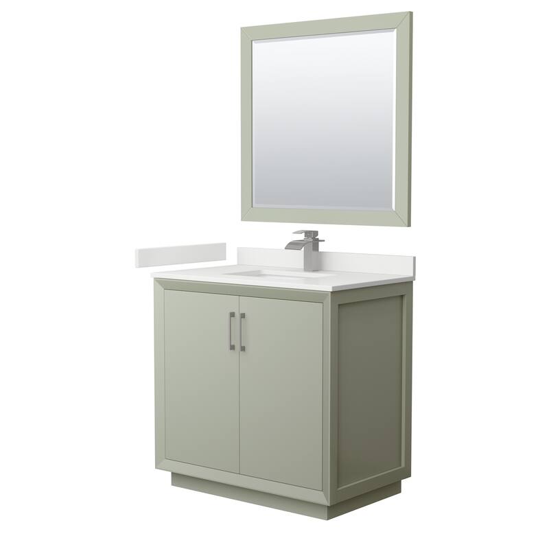 Wyndham Collection WCF414136S-QTZ-UNSM34 Strada 36" Free Standing - Light Green / White Quartz Top / Brushed Nickel