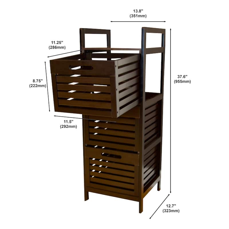 Bamboo Storage Tower with 3 Slatted Drawers