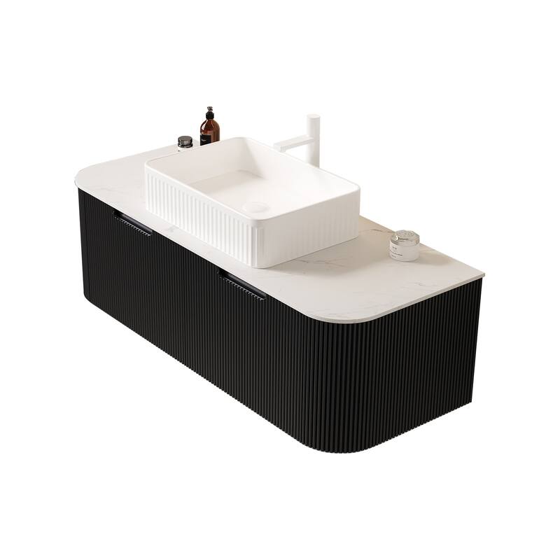 48" Bathroom Vanity with Sink, Wall-Mounted Bathroom Storage Cabinet with 2 Drawers, Rectangular Ceramic Basin, No Faucet