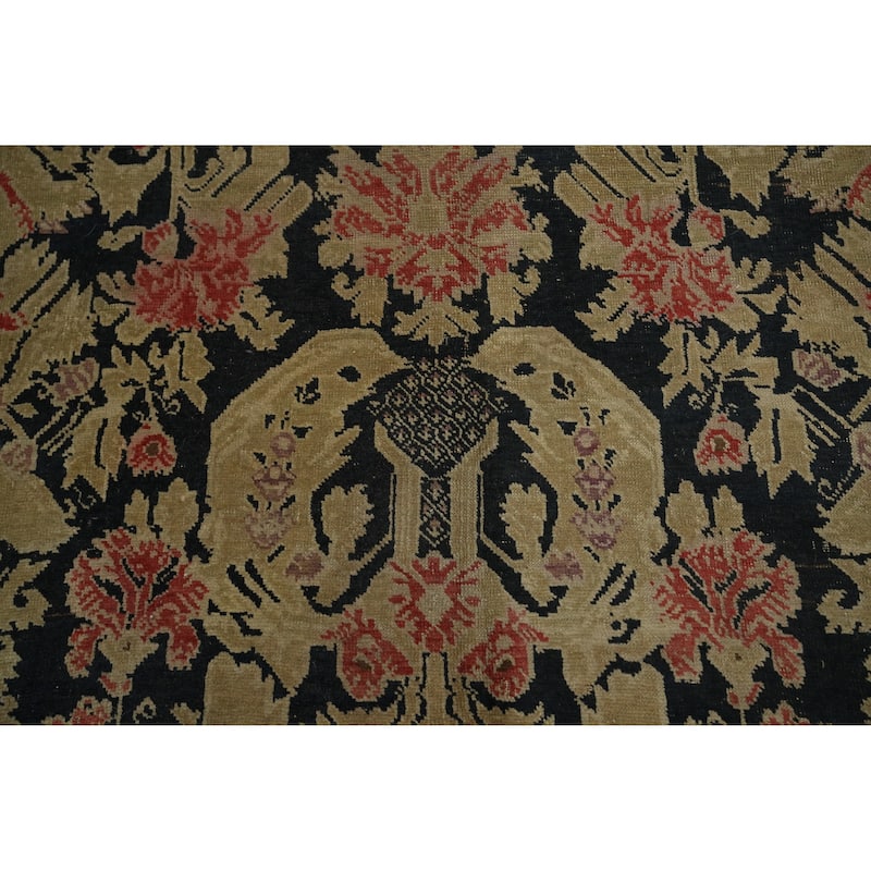 Hand Knotted Oriental 100% Wool Carpet Traditional Floral Black Karabagh Area Rug - 18' 7'' X 6' 7''
