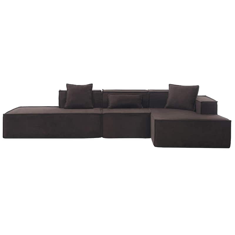 129.5" Minimalist L-Shaped 4-Seater Sofa Set with Chaise