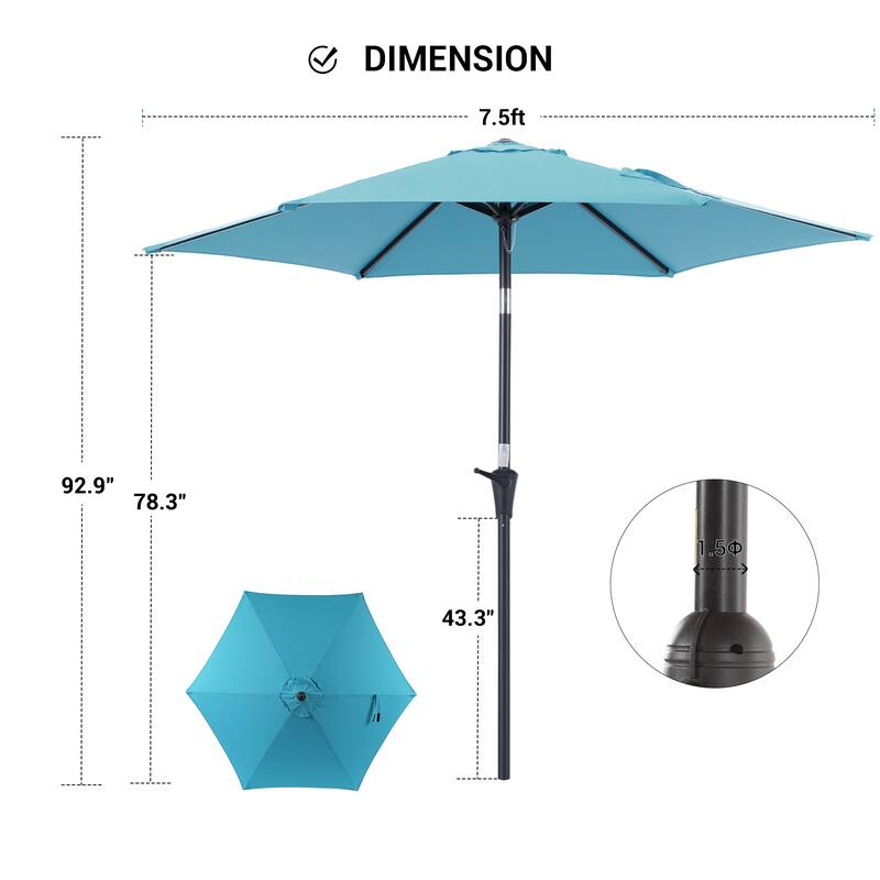 BONOSUKI Patio 7.5FT Market Umbrellas Table Umbrella With Tilt Button
