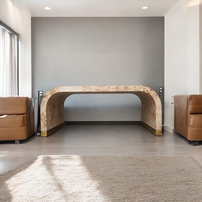 HomeRoots 24" Natural And Brass Wood And Brass Oval Coffee Table - 24' X '18' X '44