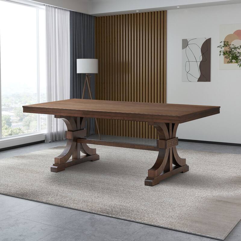 78.74''Rectangular Rubber Wood Dining Table for 6-8 with Wooden Trestle Pedestal Base,Mid Century Modern Kitchen Wooden