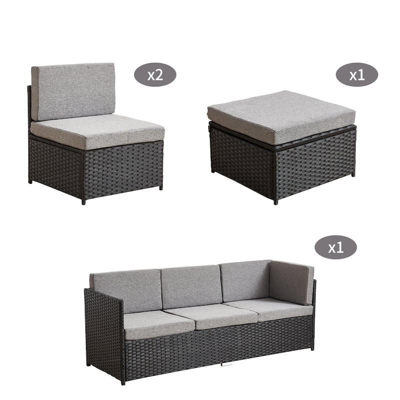 4 Piece Rattan Sectional Sofa Sets Patio Outdoor Furniture