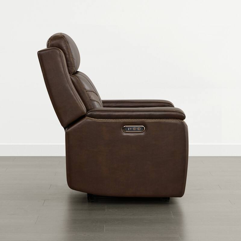 Spruce & Spring Dual Motors Genuine Leather Power Lay Flat Recliner with Power Headrest