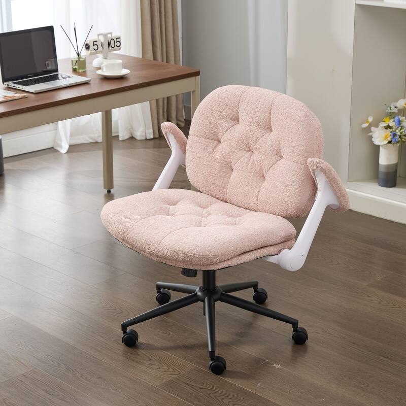 Cross Legged Office Chair with Flip-up Armrests and Wheels, Wide Seat