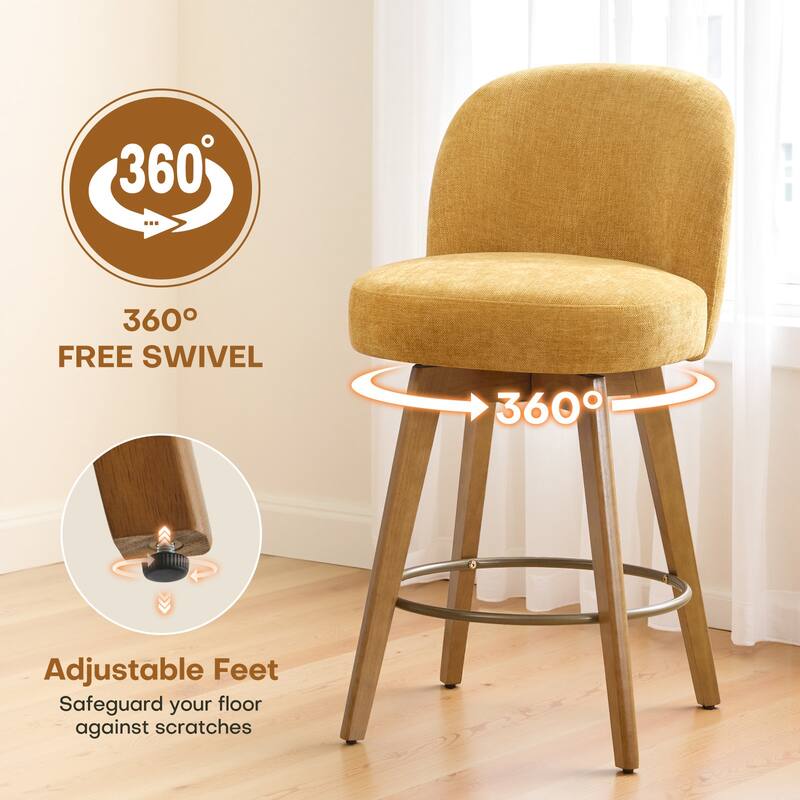 Fabric Upholstered Counter Height Swivel Bar Stools - 37.8"H x 19.7"W x 23.2"D