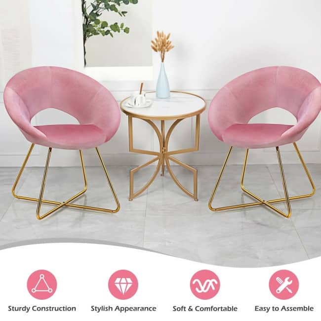 Modern Accent Velvet Dining Arm Chair with Golden Metal Legs and Soft Cushion