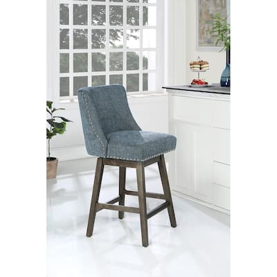 OS Home and Office Furniture Granville 26" Swivel Counter Stool with Grey Legs in Navy Fabric