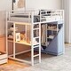 preview thumbnail 41 of 78, Twin/Full Size Loft Bed with Wardrobe and Bulit-in Desk, Metal Loft Bedframe with LED Light, Storage Shelves and Power Outlet White - Twin