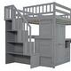 preview thumbnail 92 of 110, Twin/Full Size Loft Bed with Storage Staircase, Wardrobe and Desk, Solid Wood Loft Bedframe with 2 Storage Drawers and Shelves