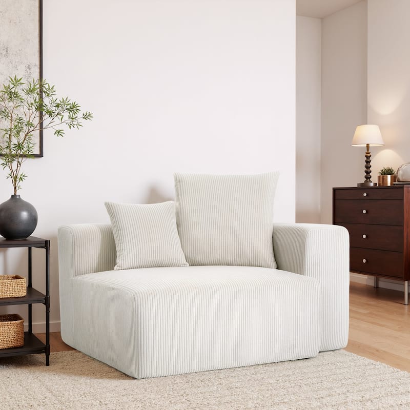 51"W Oversized Modular No Assembly Corduroy Accent Corner Chair - Right Facing - Beige