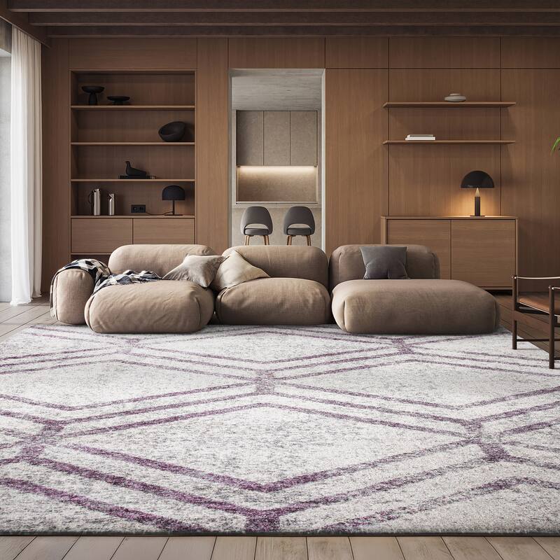 SAFAVIEH Adirondack Olsa Geometric Distressed Rug - 11' x 15' - Ivory/Plum