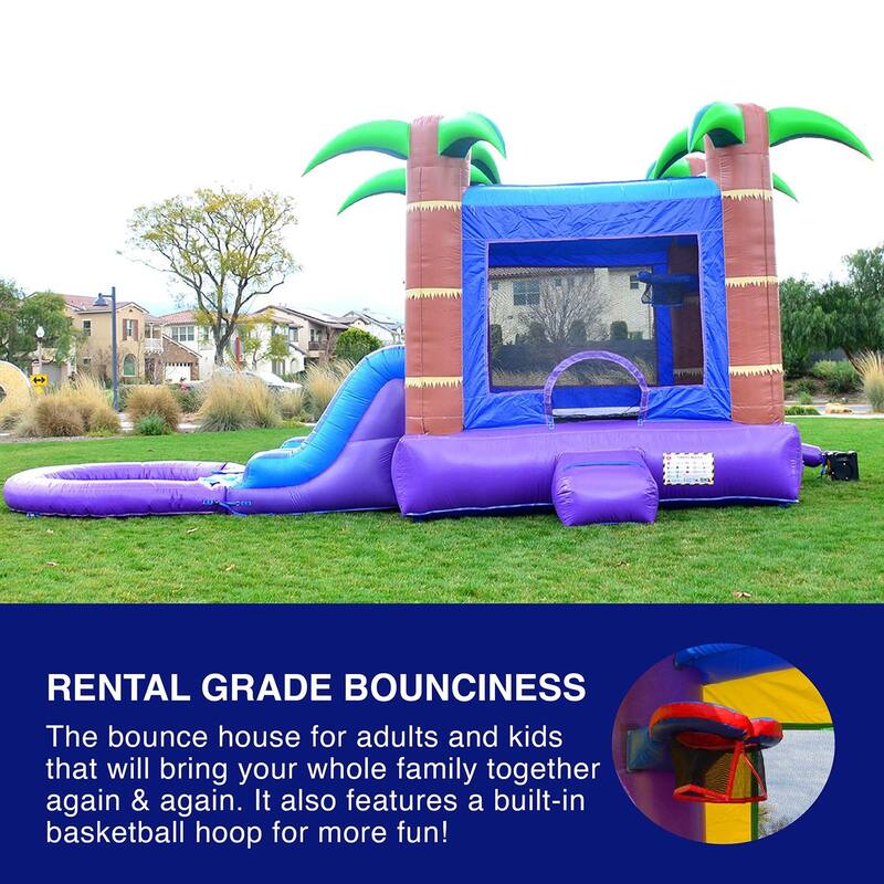 HeroKiddo Enchanted Forest Commercial Grade Inflatable Bounce House & Water Slide Combo with Attached Splash Pool and Air Blower