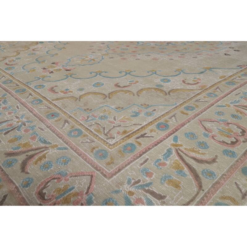 Distressed Tabriz Persian Area Rug Handmade Bedroom Wool Carpet - 9'4"x 12'5"