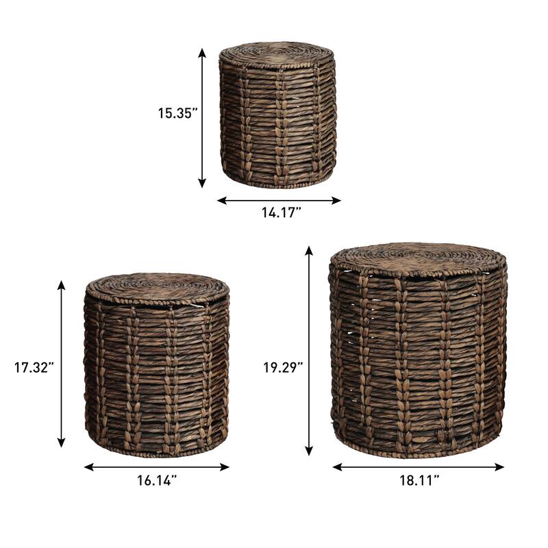 JONATHAN Y Zaria 18" Coastal Bohemian Handwoven Water Hyacinth Nesting Round Accent Table (Set 3)