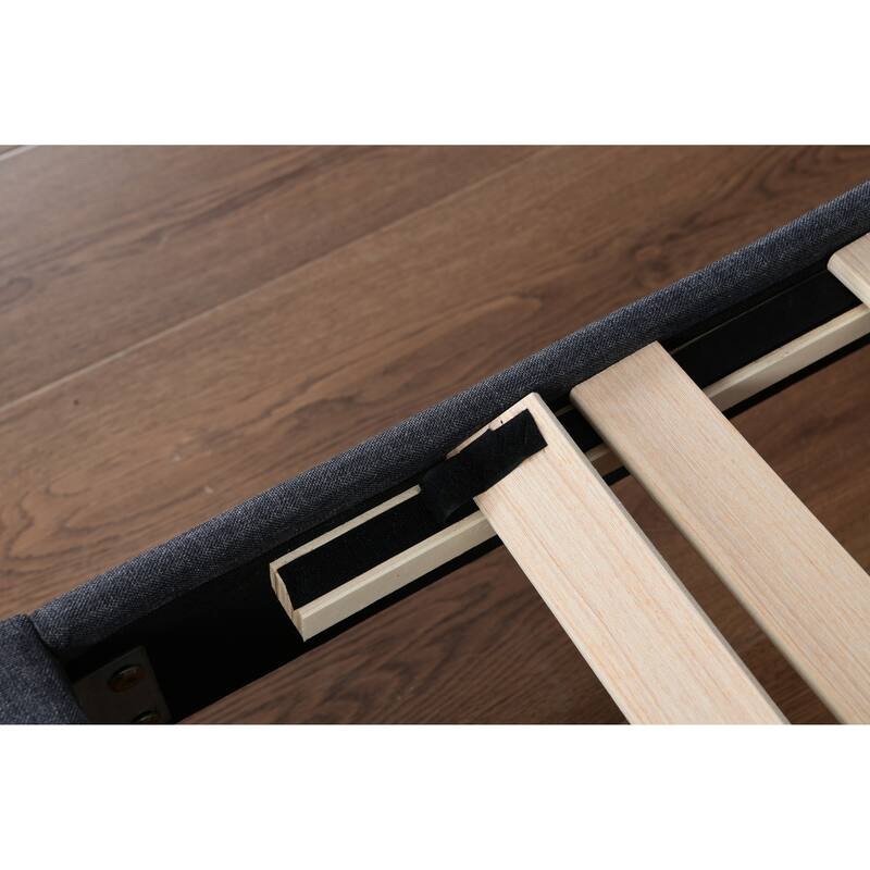 Twin Size Upholstered Bed Frame with 2 Storage Drawers, USB Charging, Wooden Slats, and Linen Fabric - No Box Spring Needed