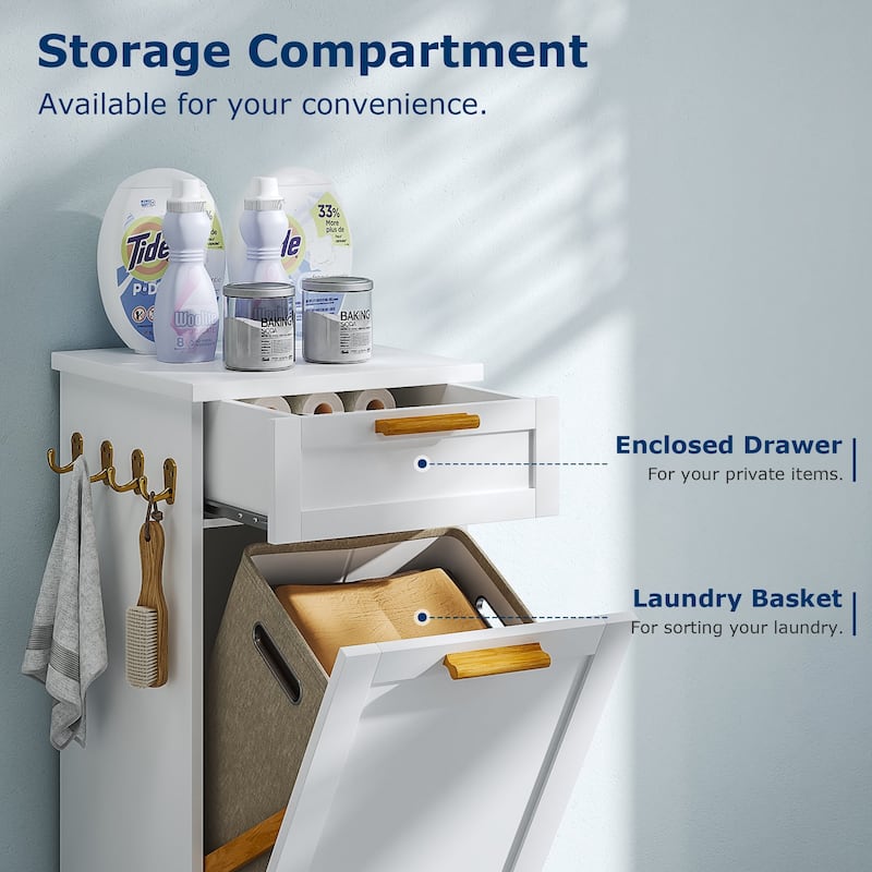VECELO Tilt Out Laundry Hamper Cabinet with Laundry Baskets Hamper Bathroom Storage Cabinet Laundry Cabinet with Drawer