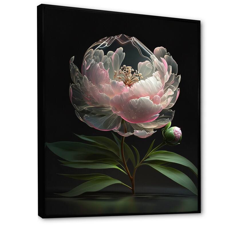 Designart "Pink Green Peonies Petals" Floral Peony Framed Wall Art Prints