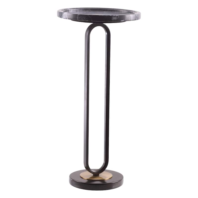 Modern Black Round Marble Pedestal Table Sofa End Table