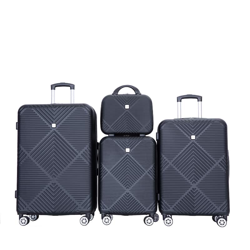 4-piece ABS Lightweight Suitcase Set with 14 inch Makeup Case, Aircraft Wheels (14/20/24/28) - Black