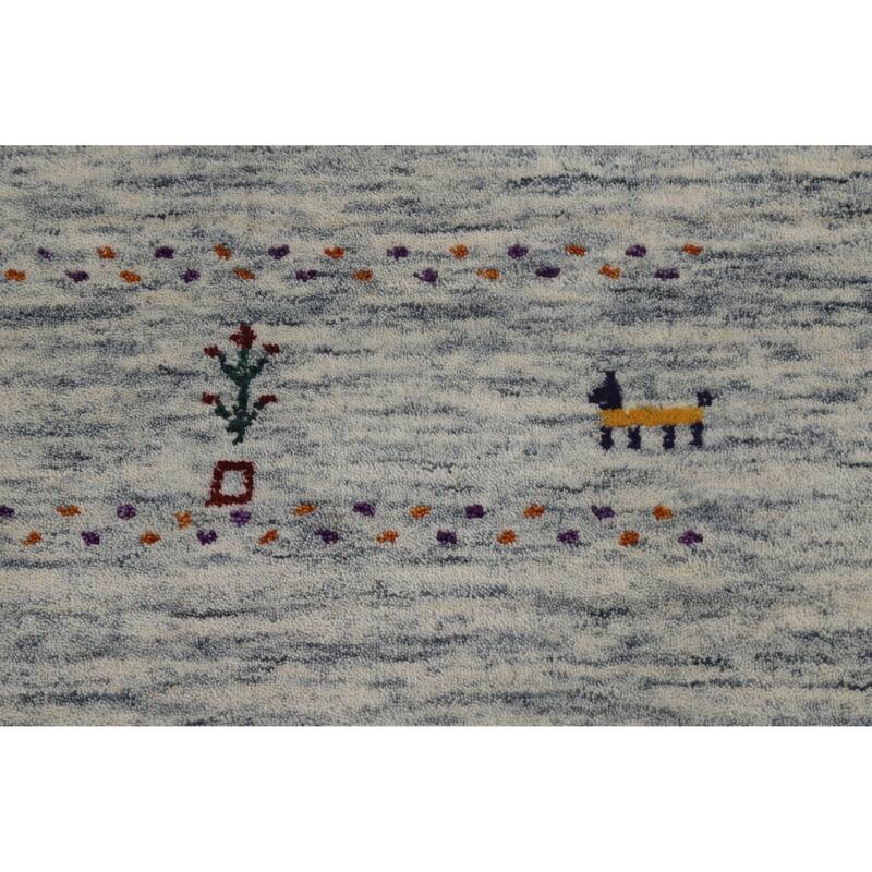 Hand Knotted Oriental 100% Wool Carpet Tribal Animal Pictorial Beige & Ivories Gabbeh Area Rug - 7' 10'' X 5' 5''