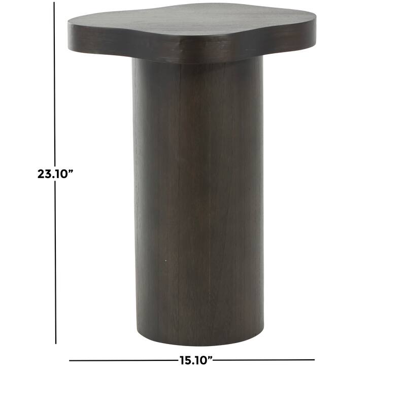 Black or Brown Wood Pedestal Side End Accent Table with Rounded Square Top