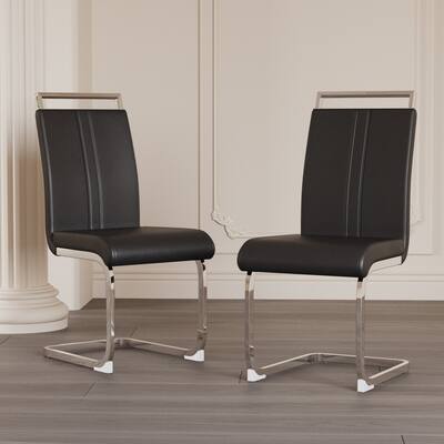 High Back Upholstered Side Chair with C-shaped Tube plating Metal Legs (Set of 2)