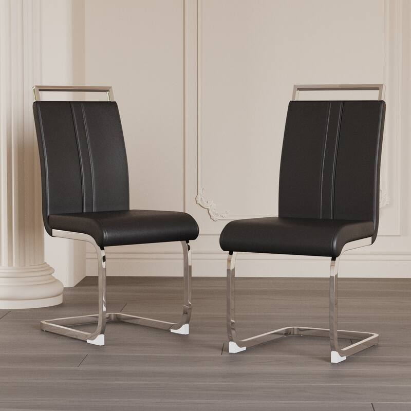 Modern Dining Chairs,PU Faux Leather High Back Upholstered Side Chair with Silver Metal Legs
