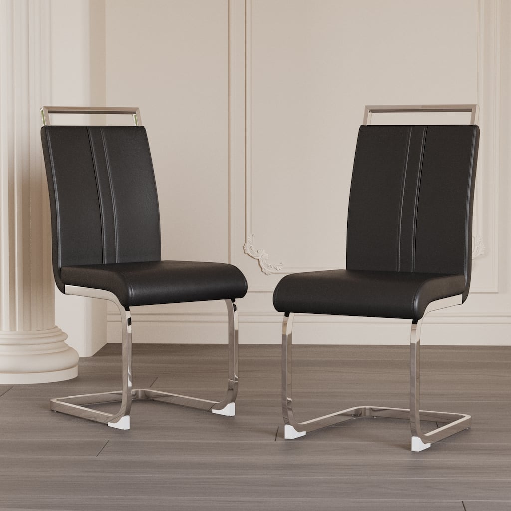 Modern Style Faux Leather High Back Dining Chairs Set of 2 with Metal Legs for Dining Room