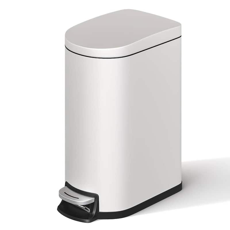 2.6 Gallon Stainless Steel Slim Trash Can, Step-on Garbage Bin for Narrow Space, Kitchen, Bathroom, Office - White