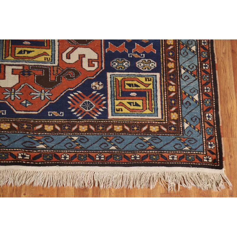Hand Knotted Oriental 100% Wool Carpet Traditional Tribal Navy Blue & Blues Kazak Area Rug - 10' 0'' X 6' 7''