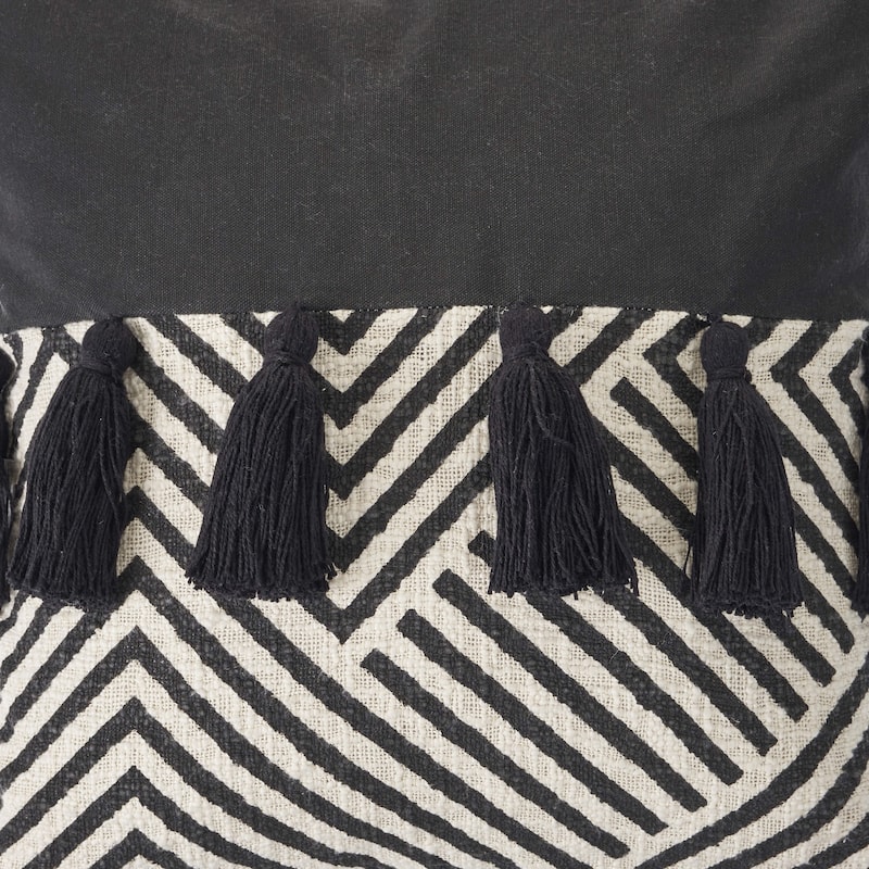 HomeRoots 20" X 20" Black And White 100% Cotton Chevron Zippered Pillow