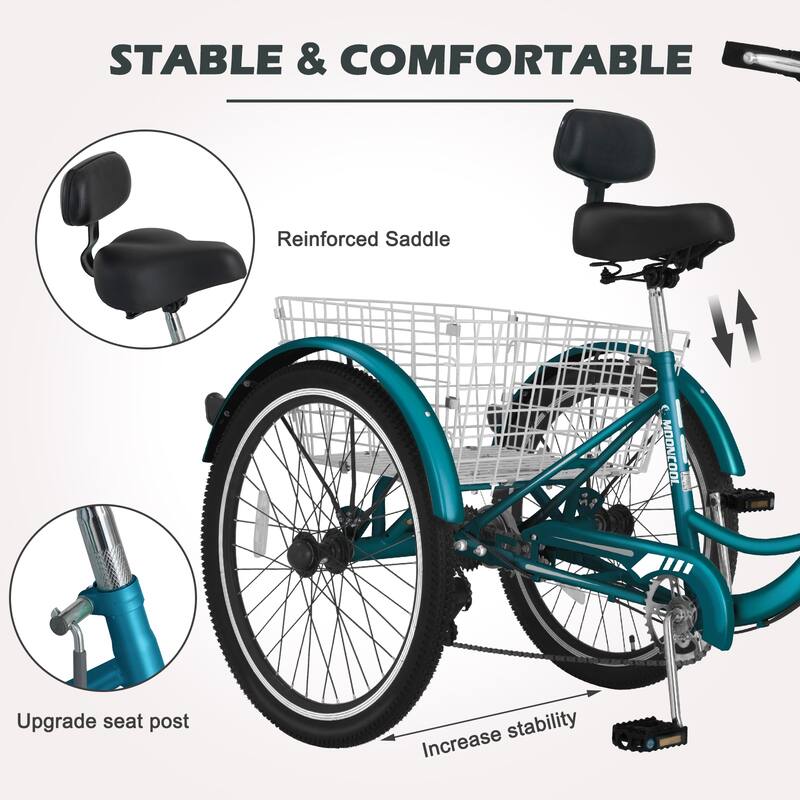 DoCred 20" Adult Tricycle 7 Speed 3-Wheel Bike with Shopping Basket