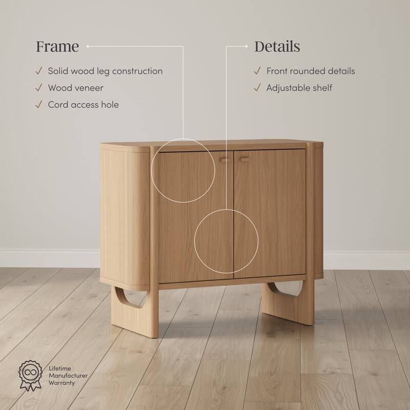 Solace Mid Century Modern Cabinet, Storage Accent Cabinet or TV Stand with Doors, Solid Wood Legs and Adjustable Shelf