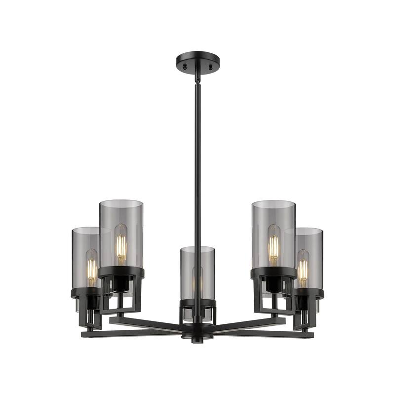 Innovations Lighting Utopia - 5 Light 8" Stem Hung Chandelier - Matte Black/Plated Smoke