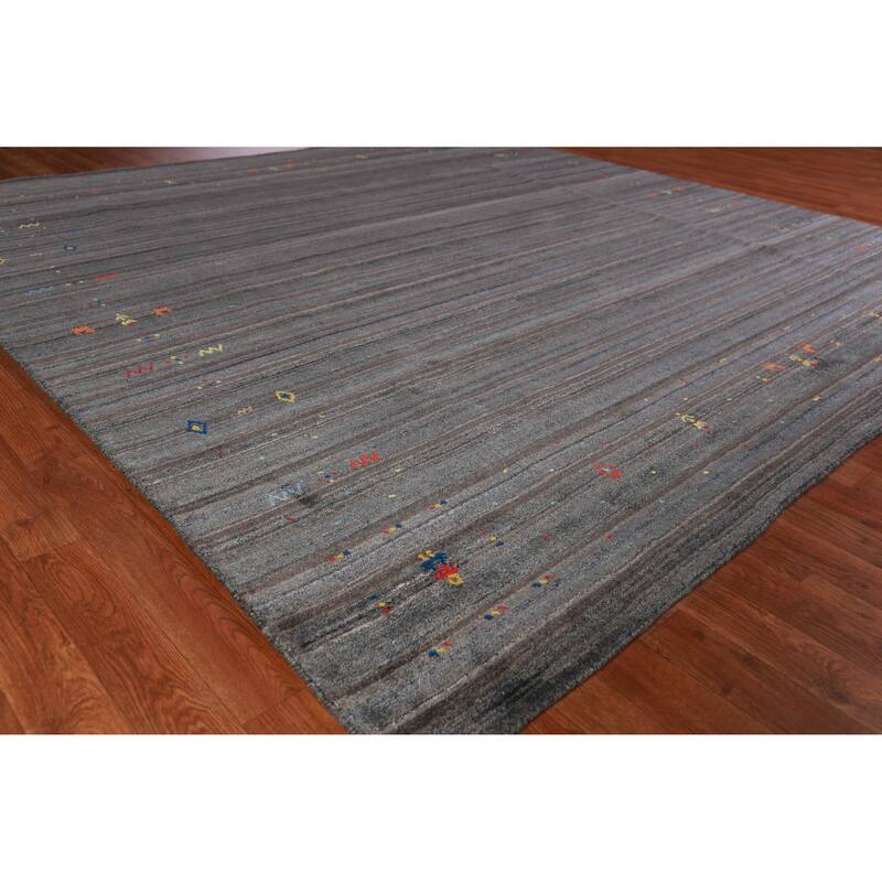 Hand Knotted Oriental 100% Wool Carpet Tribal Tribal Greys & Charcoal Gabbeh Area Rug - 8' 2'' X 8' 3''