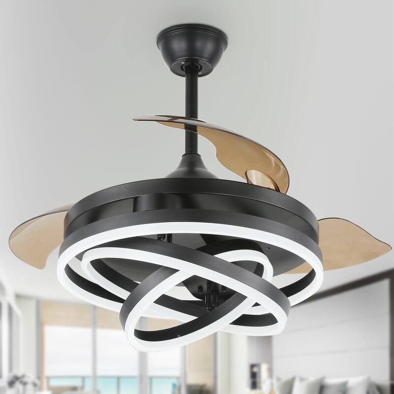 Cusp Barn 42" Retractable Ceiling Fan with Lights and Remote DIY Shape Fandelier Modern Silent DC Motor LED Ceiling Light