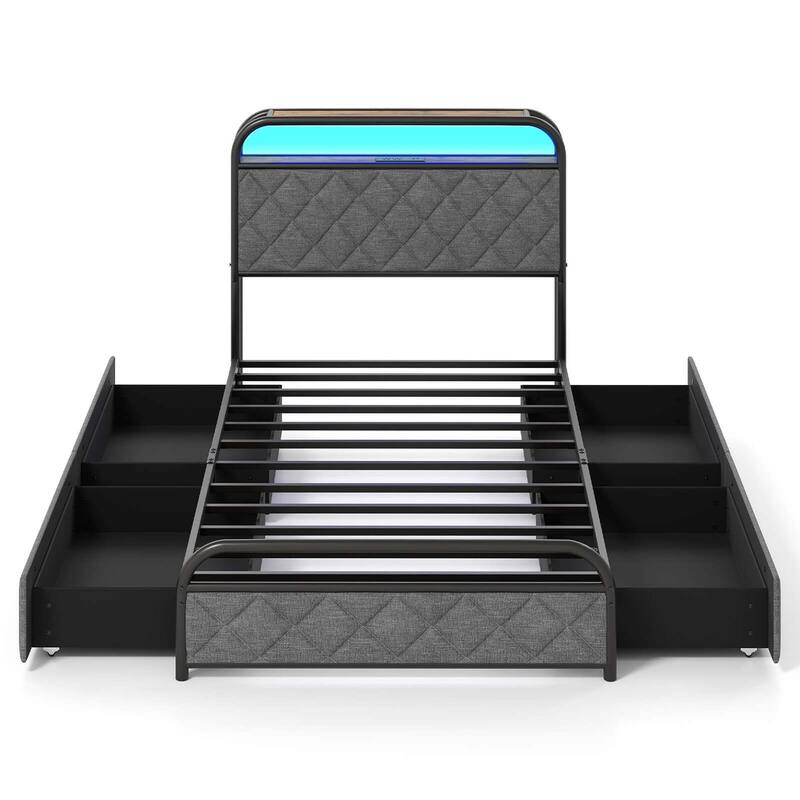 Costway Twin/Full/Queen Size Bed Frame with LED Lights & Charging