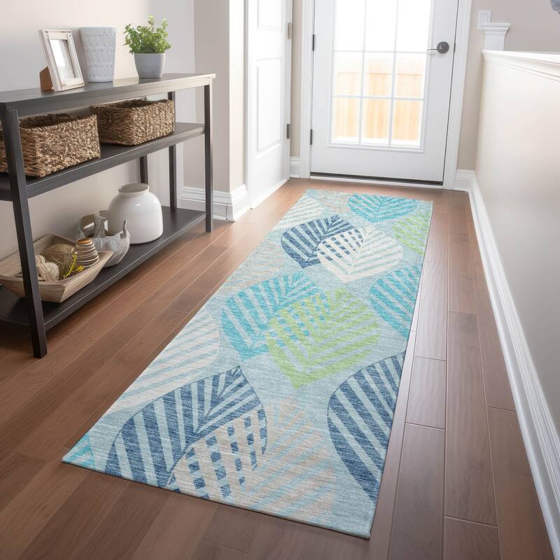 Premium Washable Super Soft Farmhouse Leaves Mayfield Rug - Teal - 2' 3" x 7' 6" - Runner