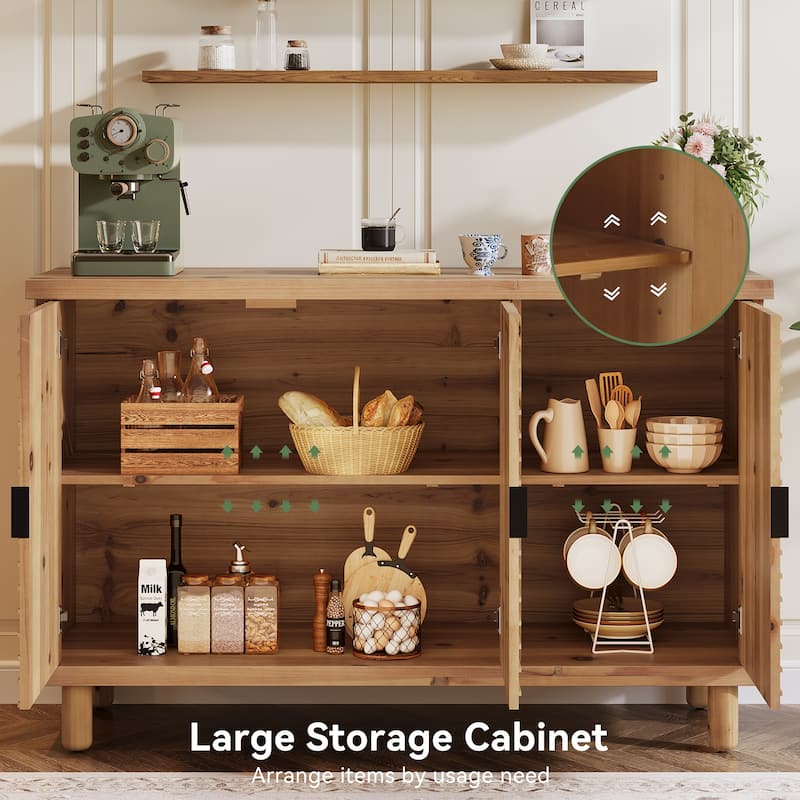 Solid Wood Buffet Cabinet with Storage for Kitchen and Entryway