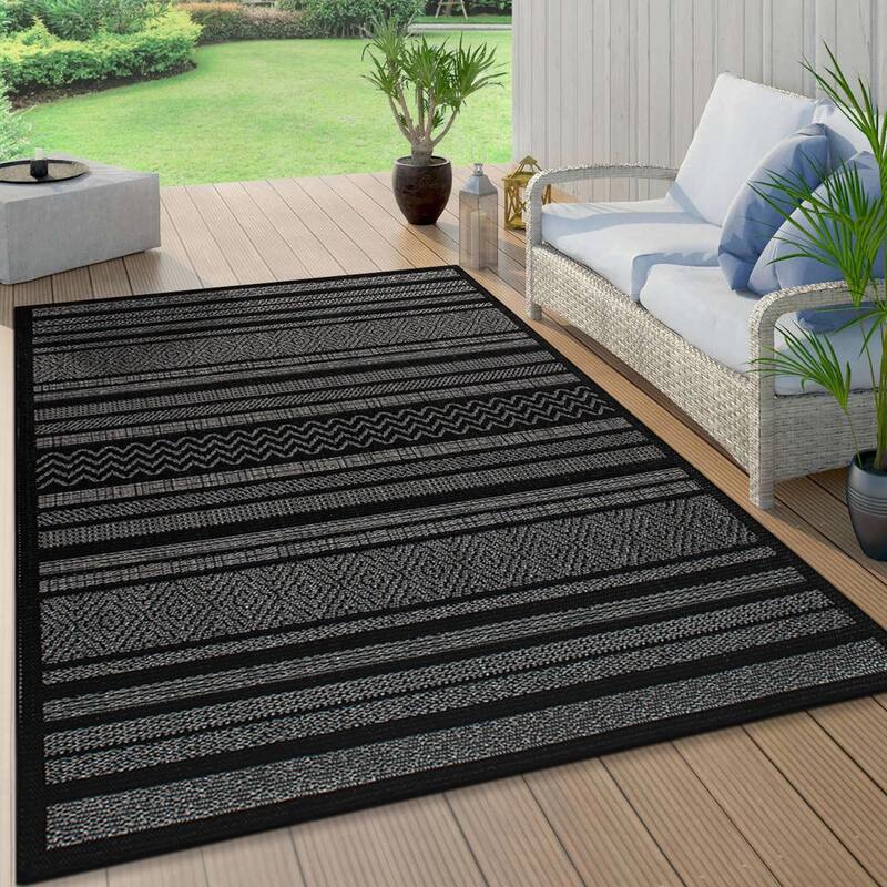 Contemporary Bohemain Stripes Indoor/Outdoor Flatweave Waterproof Backyard Patio Area Rug