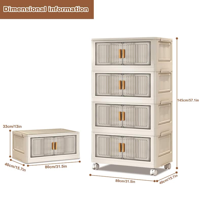 Stackable Storage Bins With Lids, 31.5" Folding Storage Box With Doors And Wheels Large Capacity Collapsible
