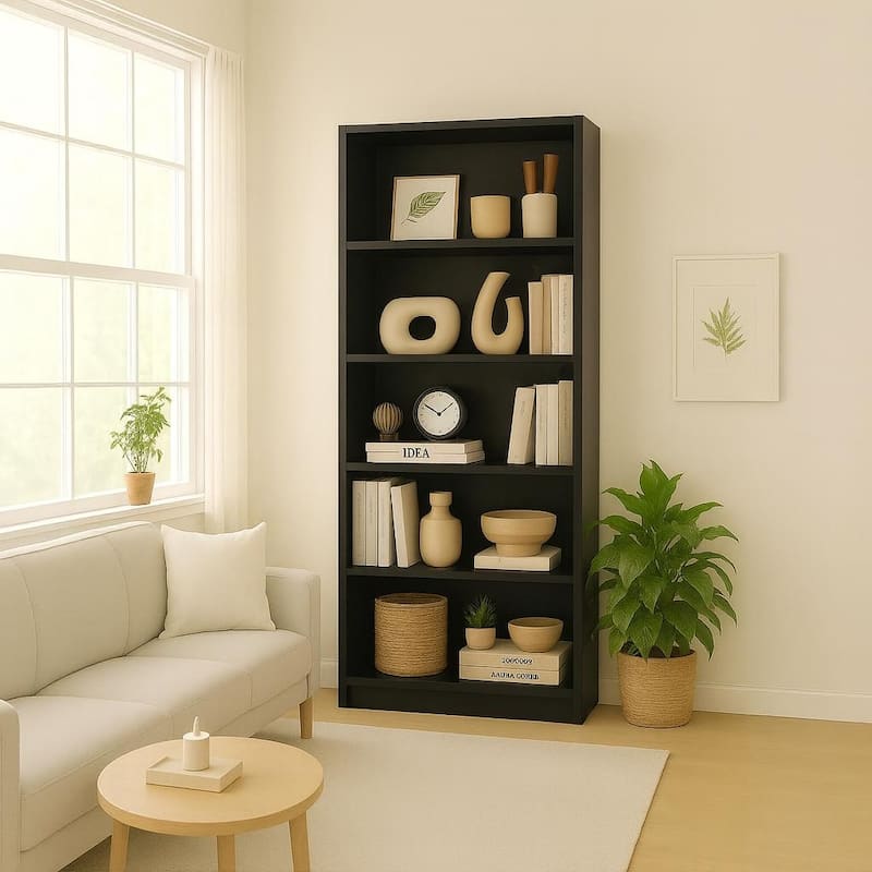 5-Tier Bookshelves Storage Cabinet For Bedroom - Black