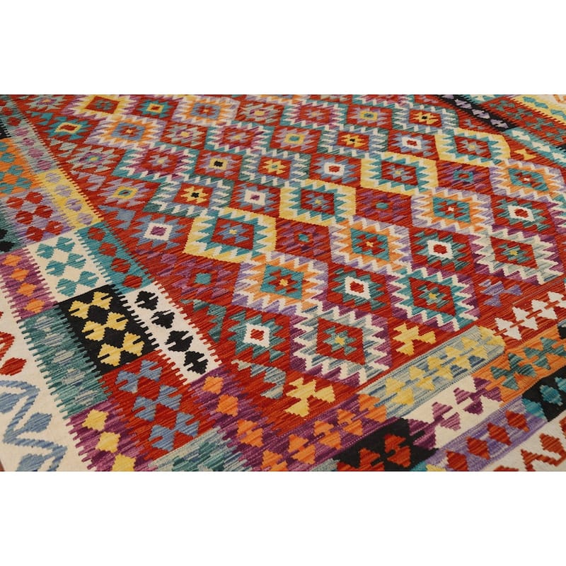 Reversible Kilim Oriental Area Rug Flatweave Geometric Wool Carpet - 8'5" x 10'10"