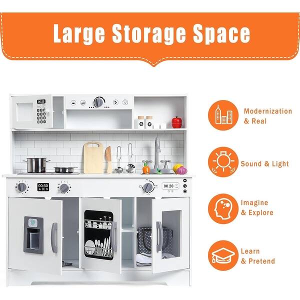 slide 2 of 5, Wooden Play Kitchen Set, Kitchen Playset with Cookware Accessories Kitchens