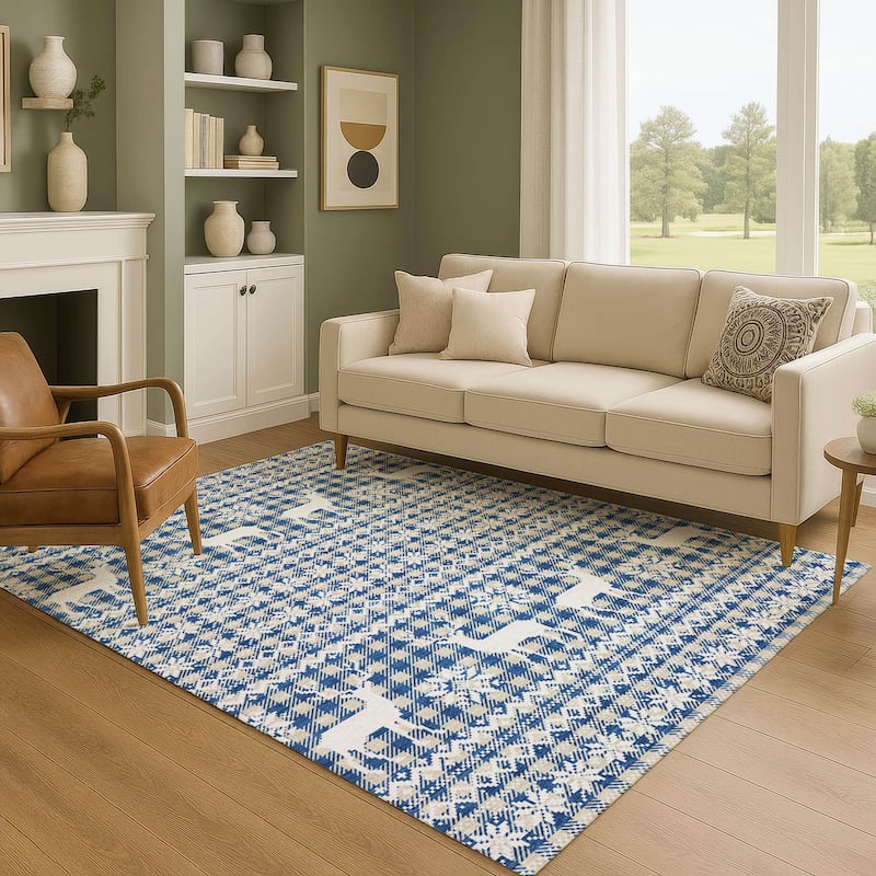 Premium Washable Super Soft Christmas Reindeer Mayfield Rug - Navy - 8' x 10'