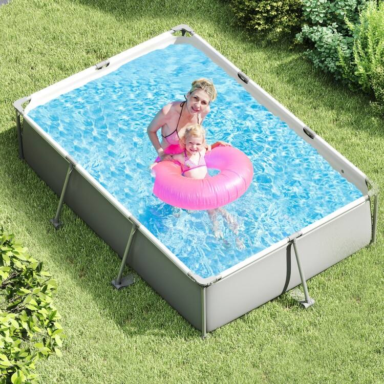 Blue-Grey PVC Metal Family Outdoor Ground Swimming Pool with Drain and Sturdy Frame