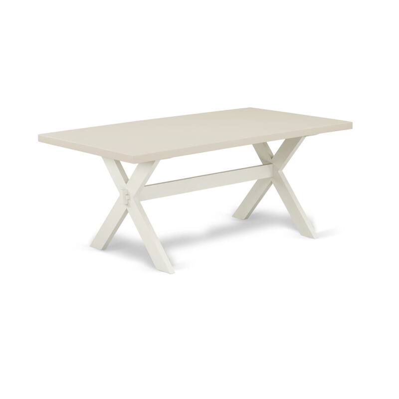 East West Furniture Table Set- a Dining Room Table with X-Legs and Doeskin Linen Fabric Parson Chairs, Off-White(Pieces Options)